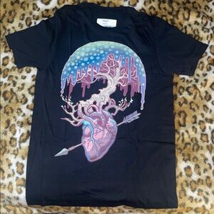 Black Graphic Tee with Heart Design